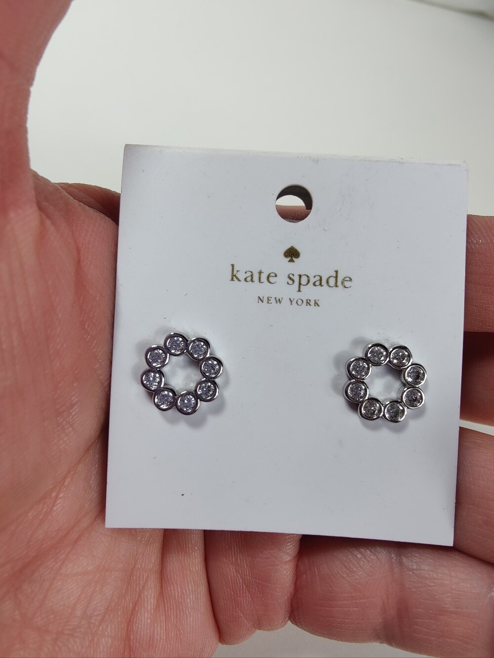 Kate Spade New York Full Circle Crystal Stud Earrings Silver Tone NWT Rhinestone